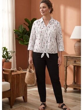 Chico’s Parrot Button Front 3/4 Sleeve  Shirt Size L Artsy Casual Islandcore